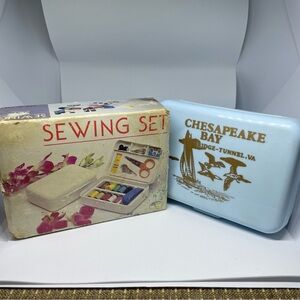 Vintage Travel Sewing Kit- Light Blue with Gold Chesapeake Bay Graphic